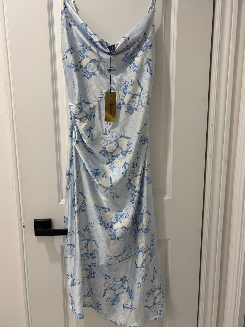 Forever 21 Light Blue and White Floral Satin Midi Slip Dress